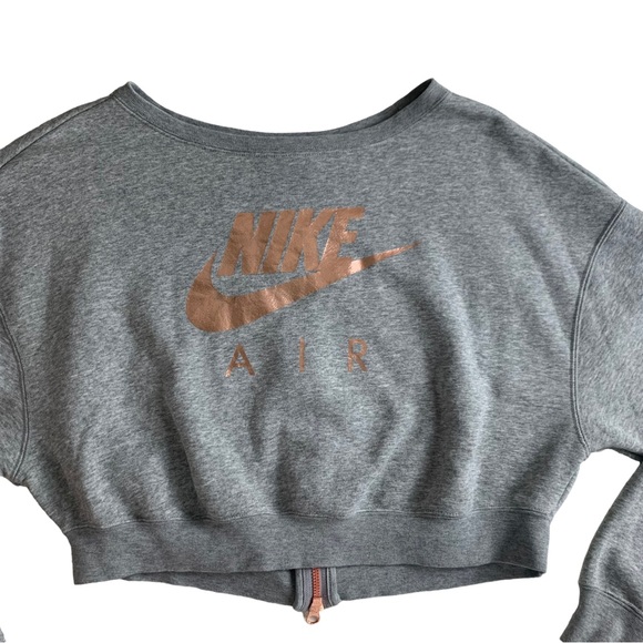 Nike Air Rally Crew Cropped Sweatshirt Back Zip Gray Metallic Rose Gold X-Small - Picture 6 of 16